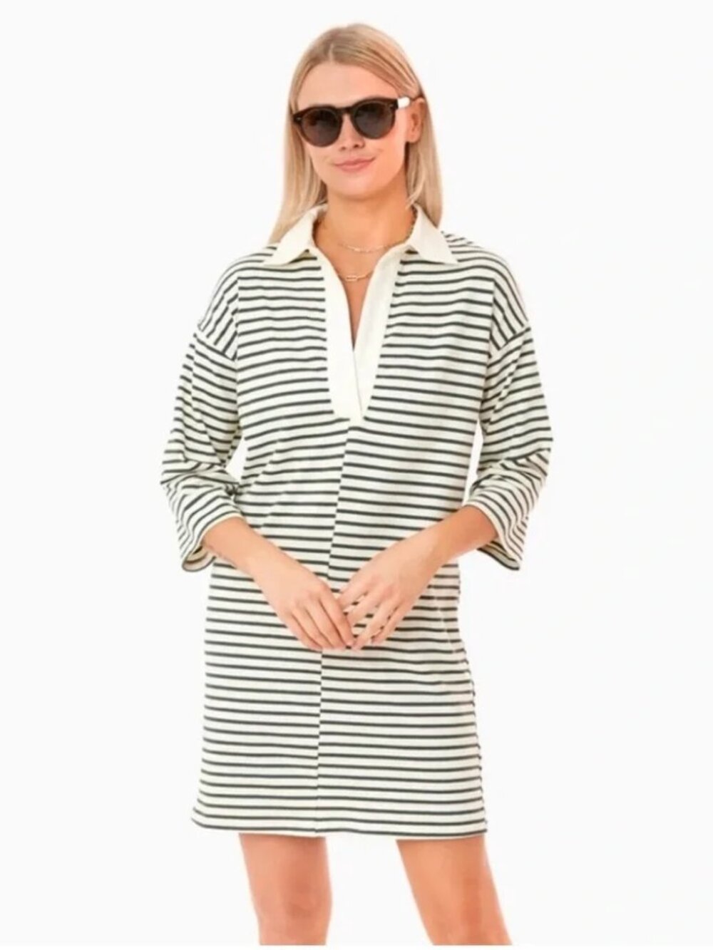 Tuckernuck Ashton Knit Polo Dress Size XXL Stripe Green/Ivory
